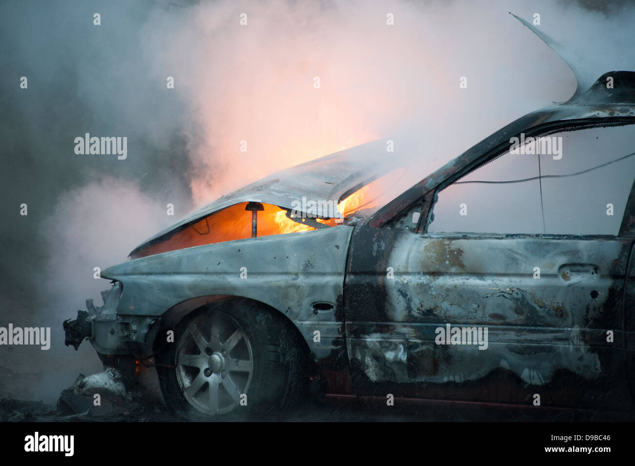 Car engine on fire electrical fault insurance claim Stock Photo Alamy