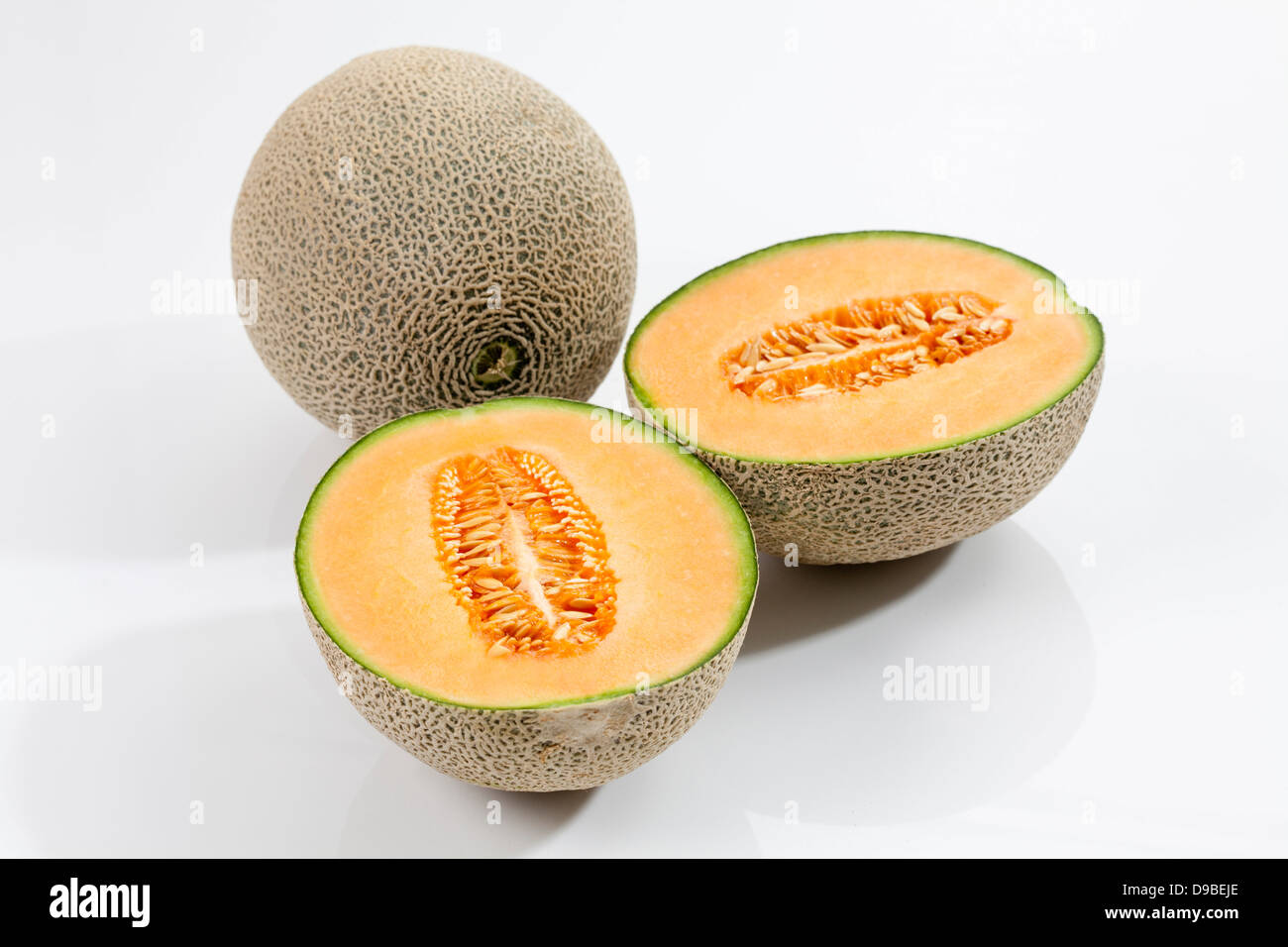 Cantaloupe melons on white background, close up Stock Photo Alamy