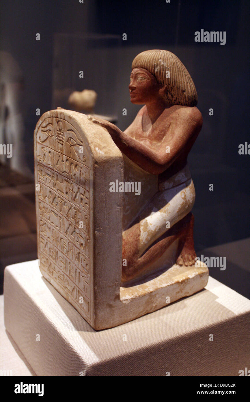 Statue of Roy. New Kingdom, reign of Amenhotep 11 (ca 1420 B.C.) Limestone paint. Stock Photo