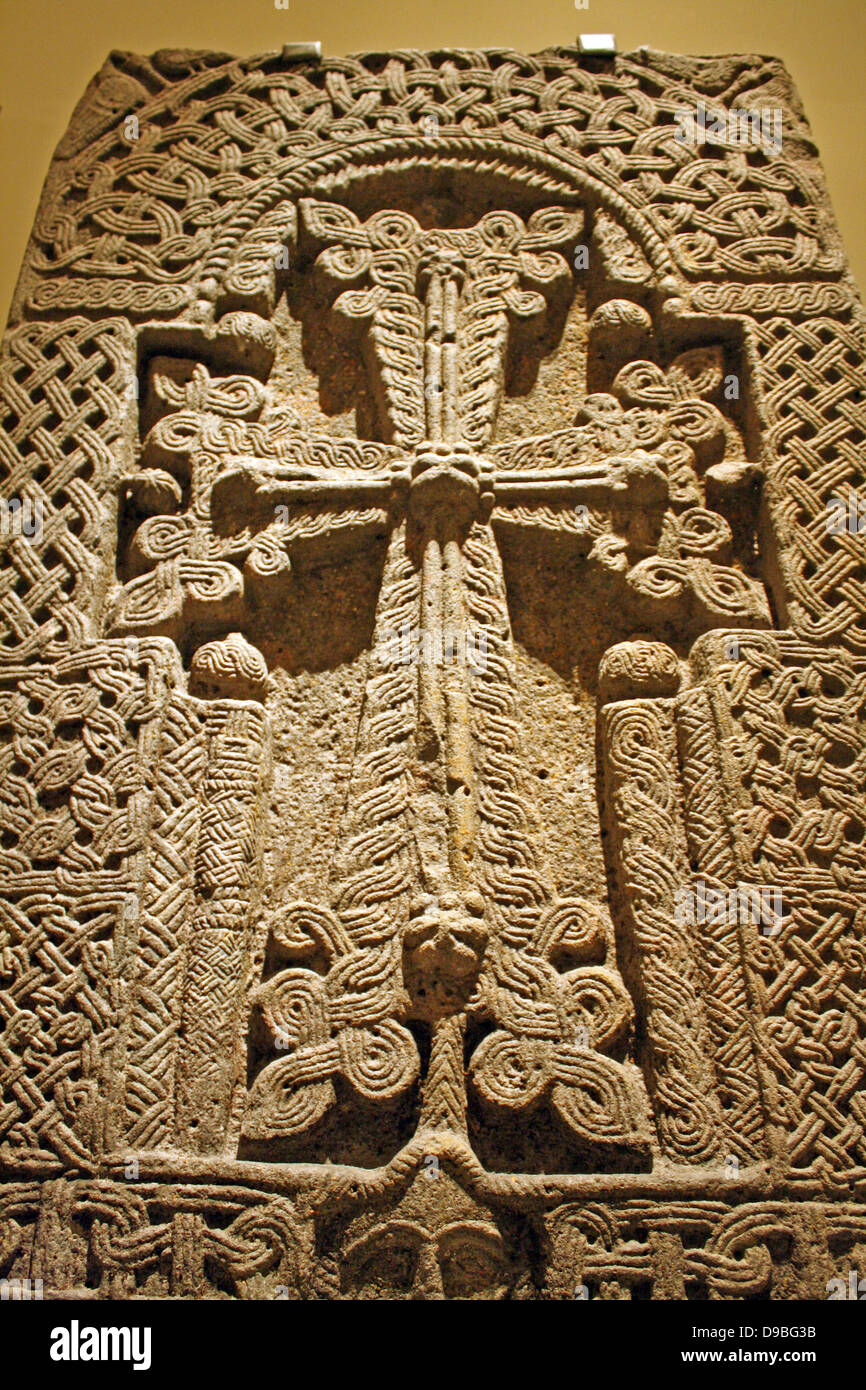 Khatchkar (Stone Cross) Besalt.  Province of Lori, Republic of Armenia. The Armenians, who recognised Christianity as their state religion at the beginning of the 4th century, have long maintained an independent Christian tradition. Stock Photo
