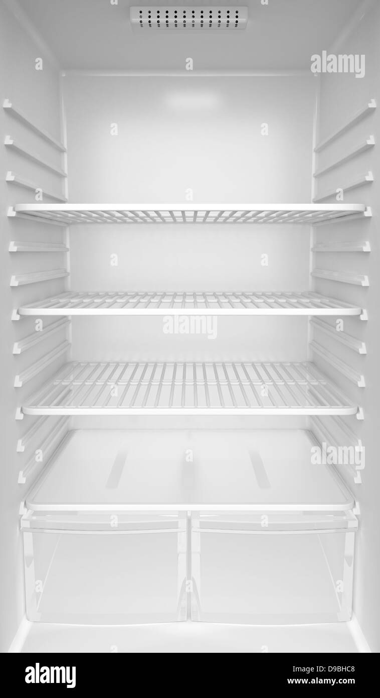 Inside of an empty white fridge Stock Photo
