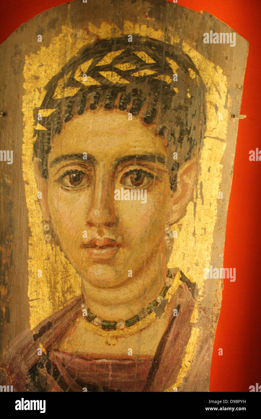 Young Woman with a Gilded Wreath.  AD120-140. Encaustic on wood. Stock Photo
