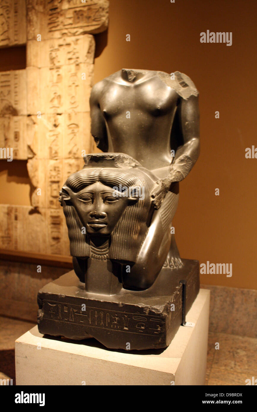 Kneeling statue of Amenemope-em-hat.  Dynasty 26, reign of Psamtik 1 (664-610 BC) From Memphis, Ptah Temple. Stock Photo