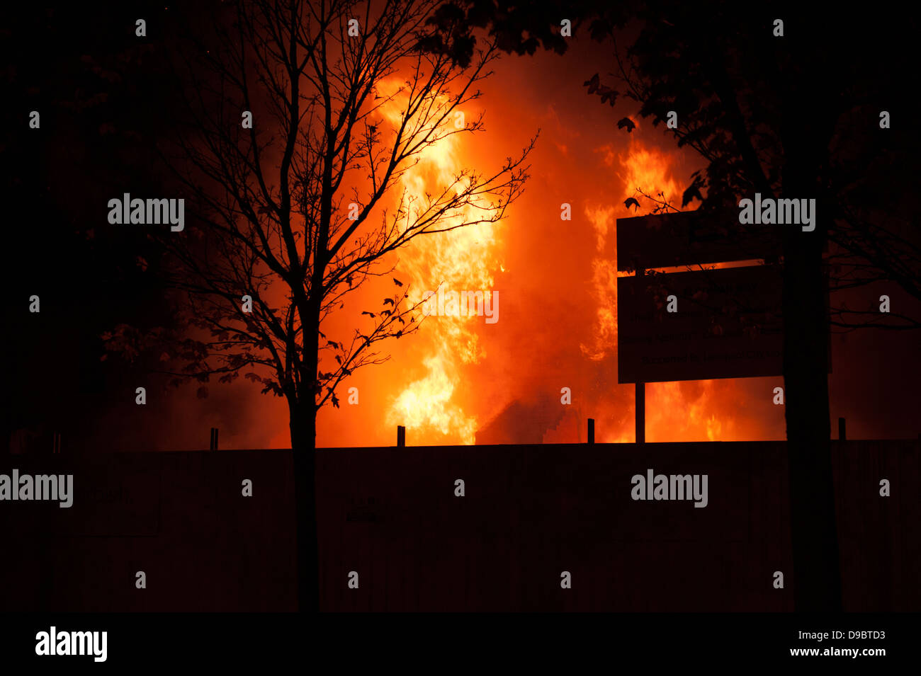 Flames Fire Roaring Red Yellow Hot House Stock Photo