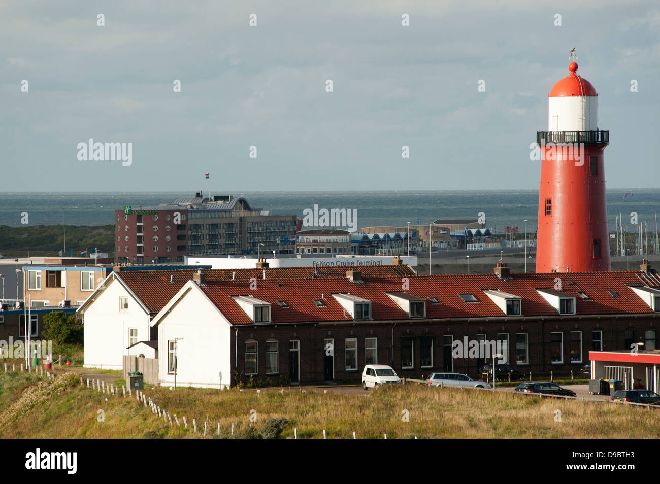 Lighthouse, IJmuiden, Amsterdam, Netherlands, Europe , Leuchtturm, IJmuiden, Amsterdam, Niederlande, Europa, Unterfeuer Stock Photo