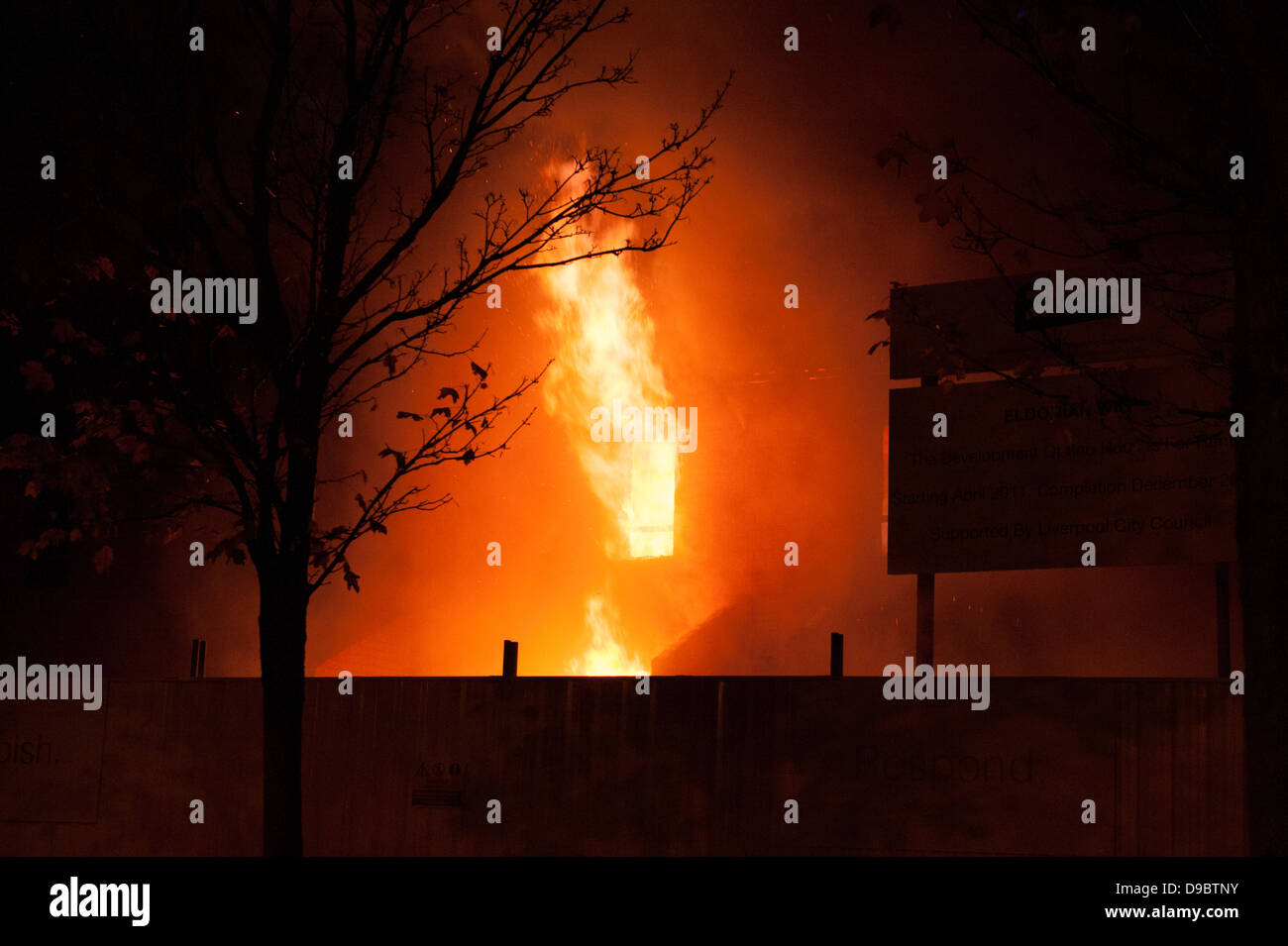 Fierce Flames from House Bedroom Fire Real Stock Photo