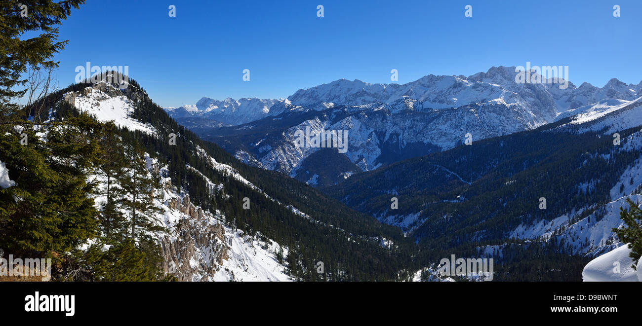 Germany, Bavaria, View of Reintal  towards Wendelstein and Wetterstein mountains Stock Photo