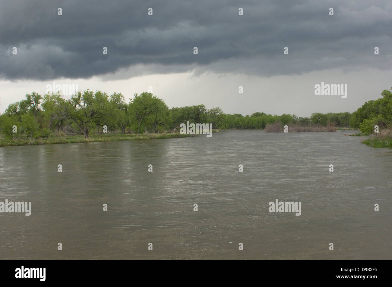 Stormy sky over the North Platte River along the Oregon and Mormon Trails, Nebraska. Digital photograph Stock Photo