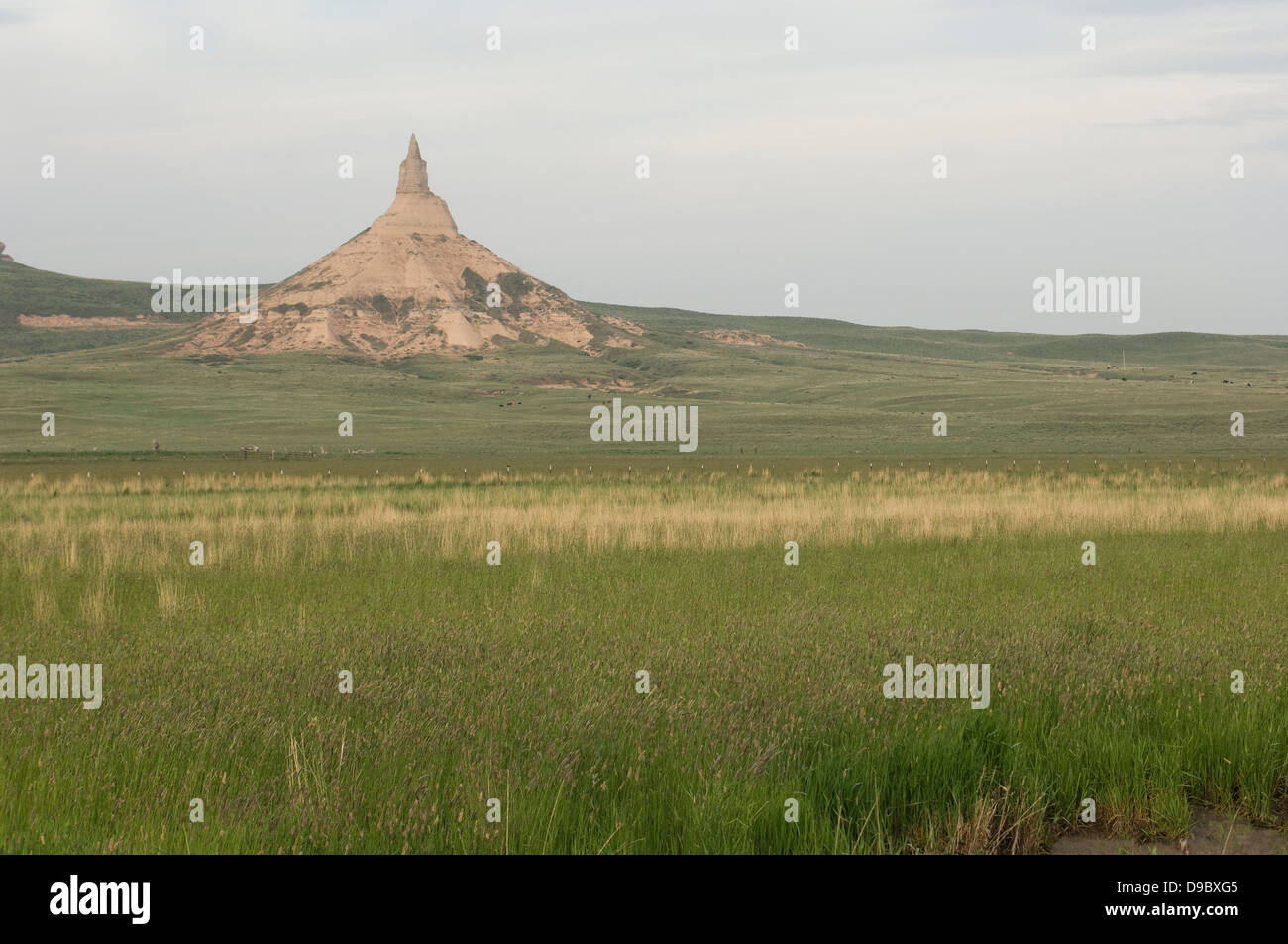 Chimney Rock, a landmark on the Oregon Trail, Nebraska. Digital photograph Stock Photo