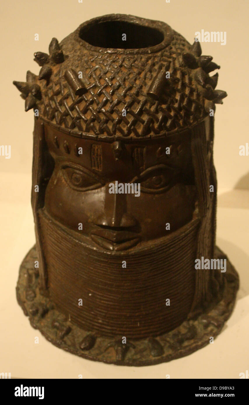 Head of an Oba.  Nigeria, Kingdom of Benin, Edo peoples, 19th century.  Brass. Stock Photo