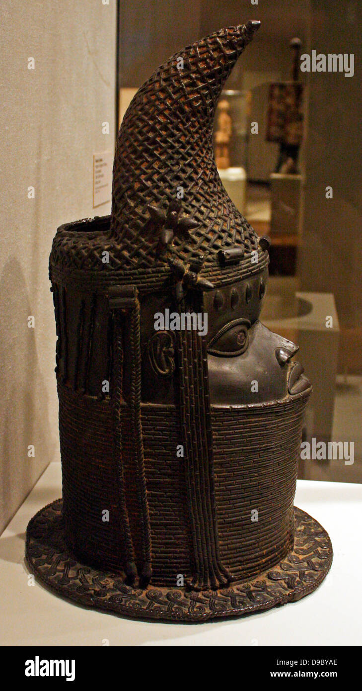 Head of Iyoba.  Nigeria, Kingdom of Benin, Edo peoples 18th-19th century.  Brass, Iron. Stock Photo