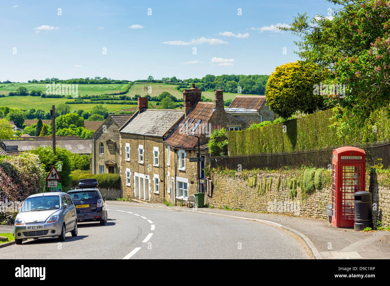 Somerset UK landscape from Norton St Philip village, Mendip, Somerset, UK Stock Photo