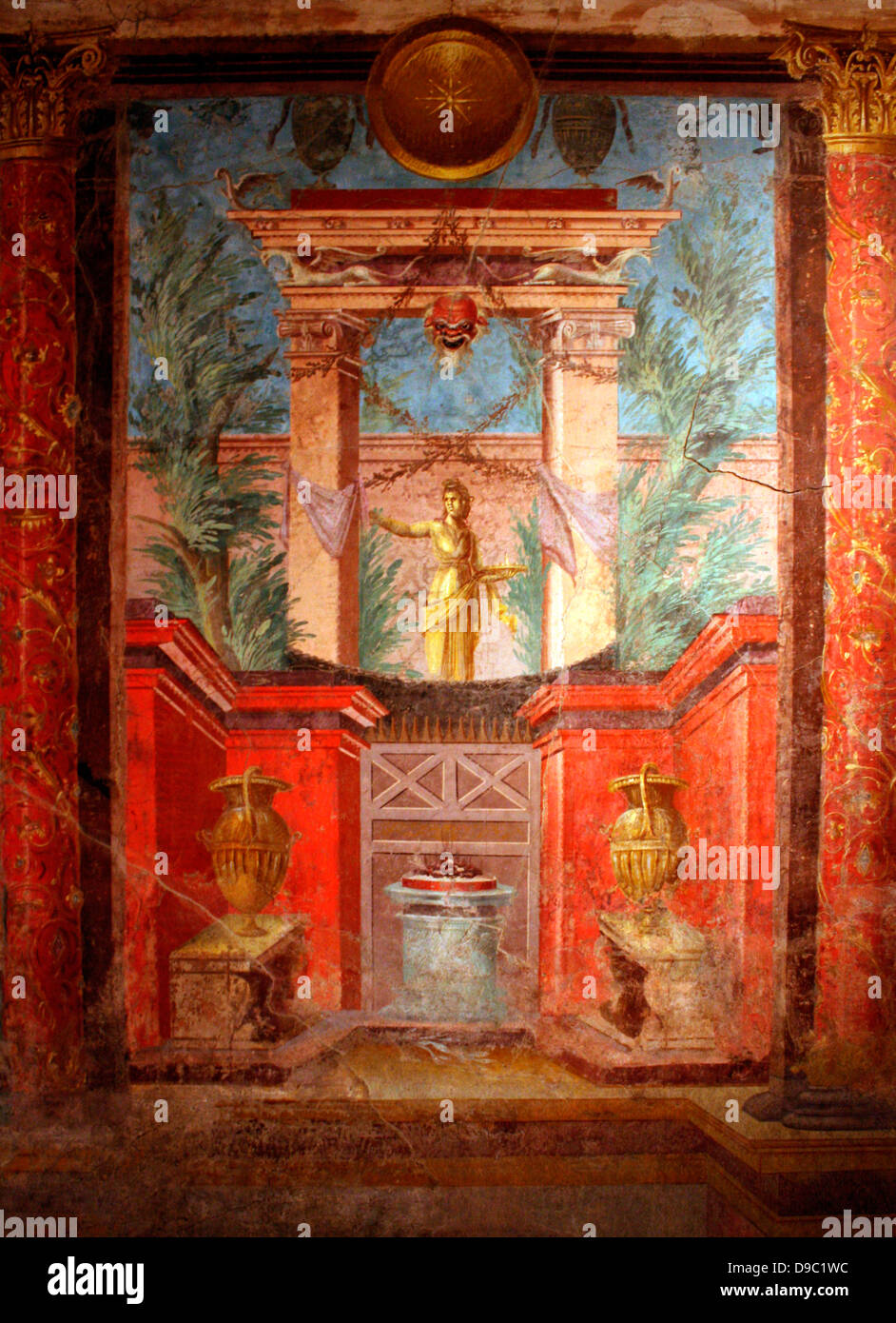 Wall Paintings from a Cubiculum Nocturnum (bedroom).  Roman, Late Republican, ca 50-40 BC. The wall paintings in this cubiculum, executed in the fresco technique, are among the most complete and important to have survived from antiquity. Stock Photo