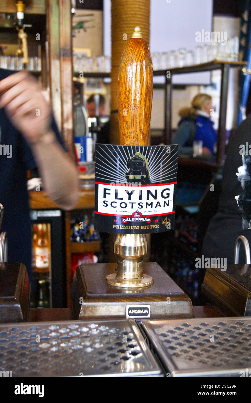 'Flying Scotsman' bitter by Caledonian handpump in a pub Stock Photo