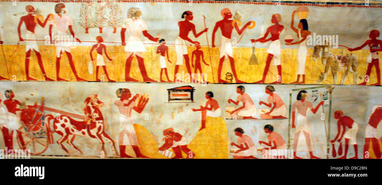 Egyptian wall paintings from the new kingdom hires stock photography