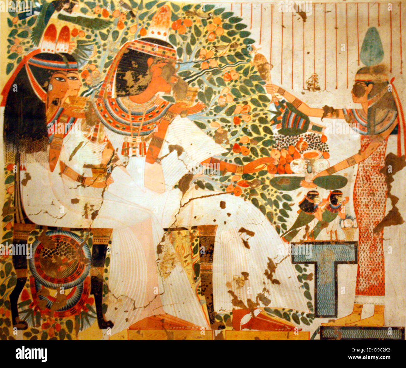 Egyptian wall paintings from The New Kingdom, facsimies of ancient Egyptian wall decoration.  They are accurate copies of original scenes, exact in line and colour and, with a few exceptions, at a scale of 1:1 Stock Photo