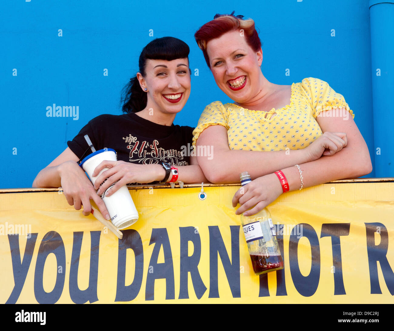 Two women at the Rockabilly Rave at Pontin's, Camber Sands, Rye, East Sussex, UK Stock Photo