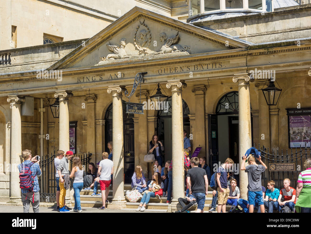 Roman Baths / Pump Rooms entrance, Bath, Somerset, England, UK Stock Photo