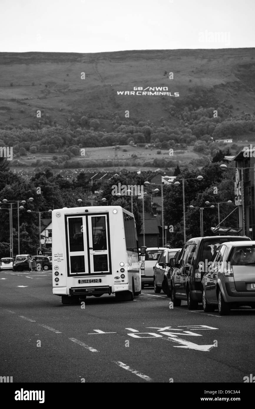 G8 protests Belfast northern Ireland mountain message nwo war criminals no exit summit, new world order global leaders eight Stock Photo