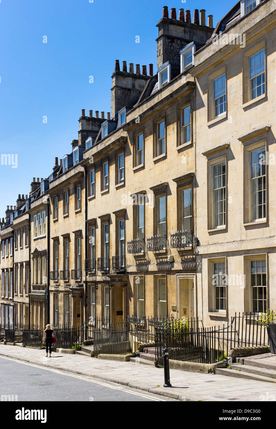 Row of old terraced houses in a street in Bath, Somerset, England, UK Stock Photo