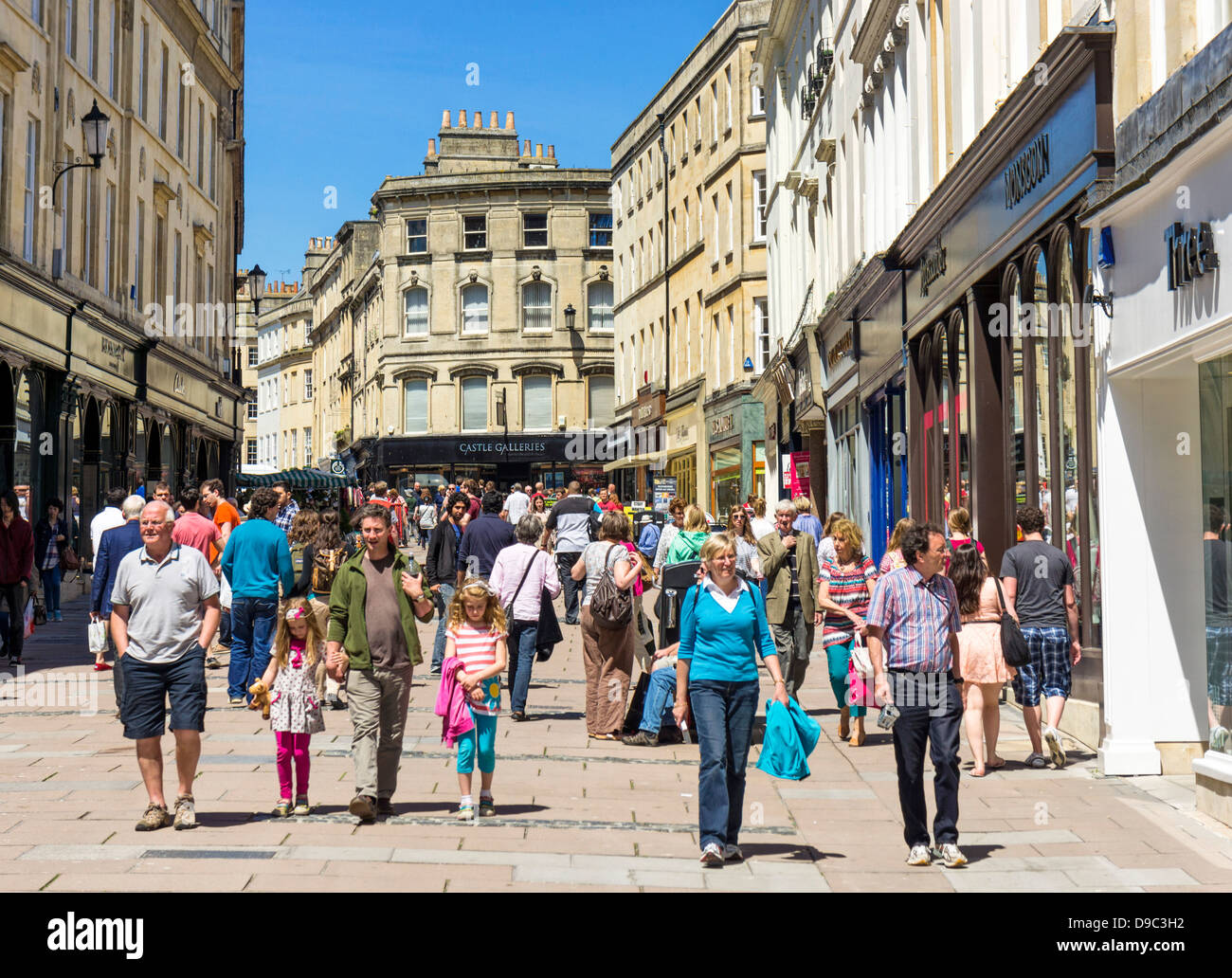 People shopping in Bath city centre, Somerset, England, UK Stock Photo