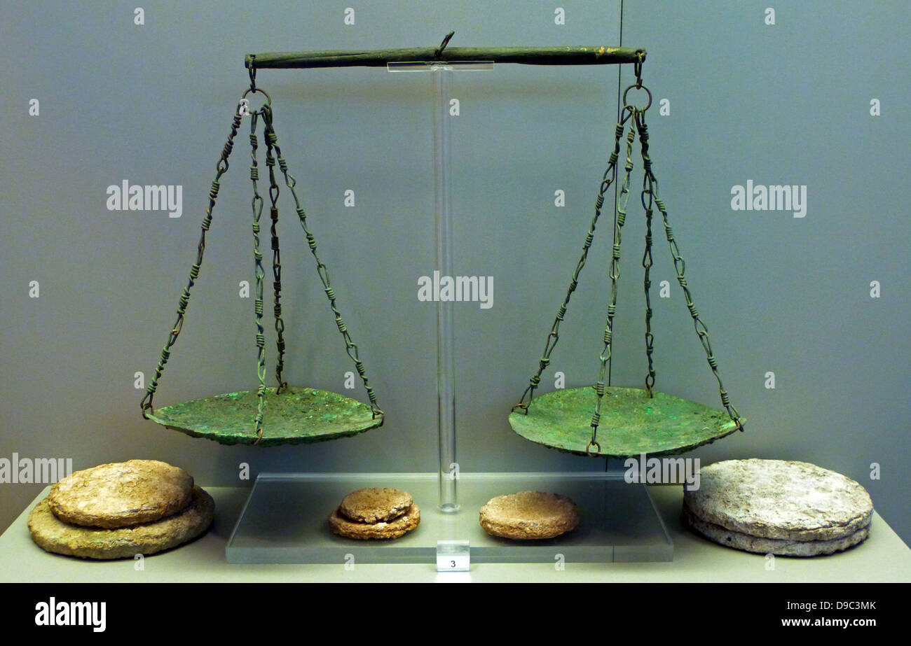 https://c8.alamy.com/comp/D9C3MK/bronze-weighing-scales-or-balance-pans-and-lead-weights-vapheio-tholos-D9C3MK.jpg