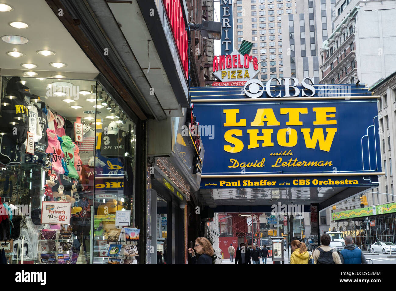The LateShow Ed Sullivan Theater at the corner of Broadway and 53rd Street in midtown Manhattan Stock Photo
