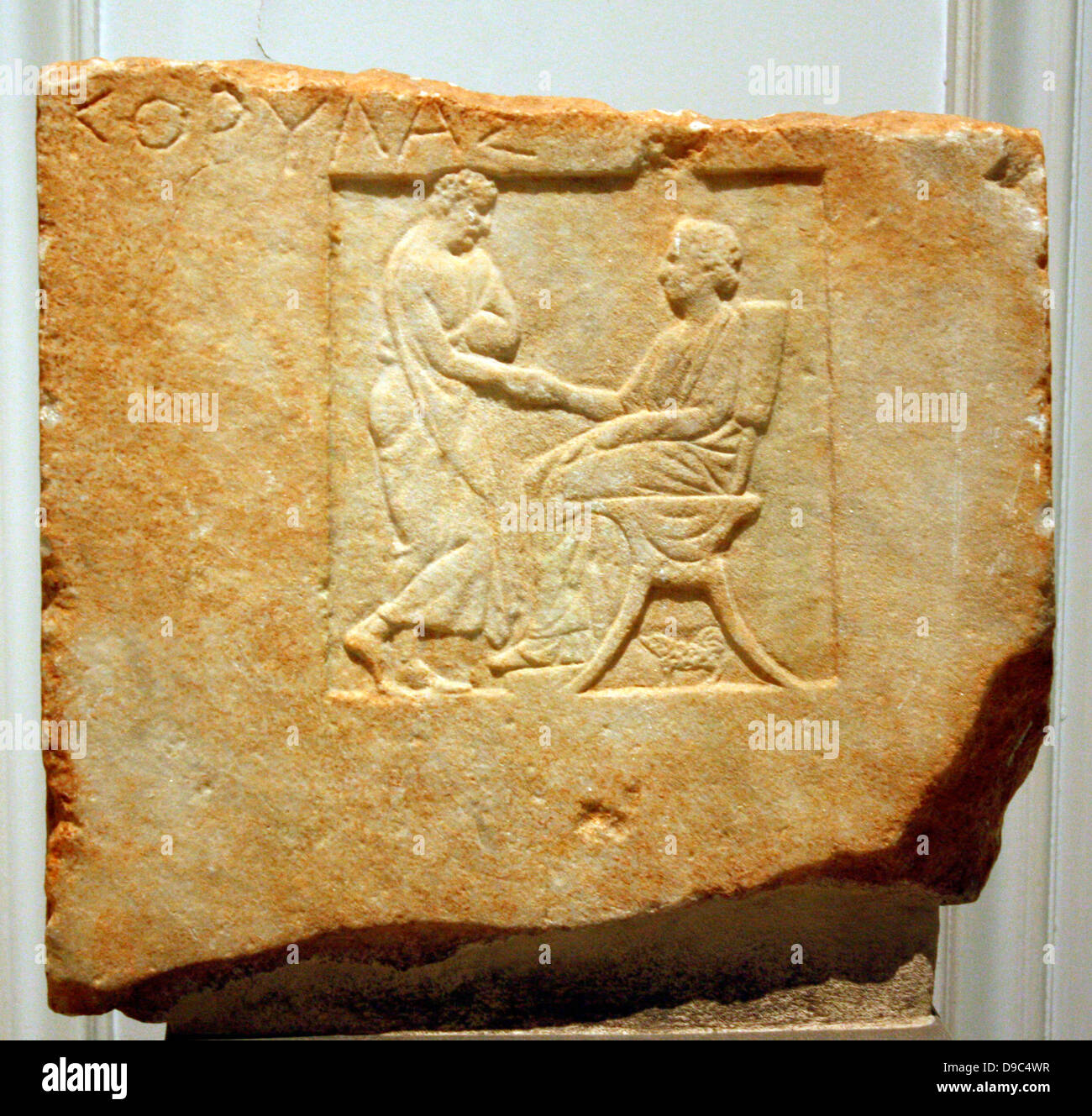 part of an Attic grave stele with funeral scene circa 300BC Stock Photo