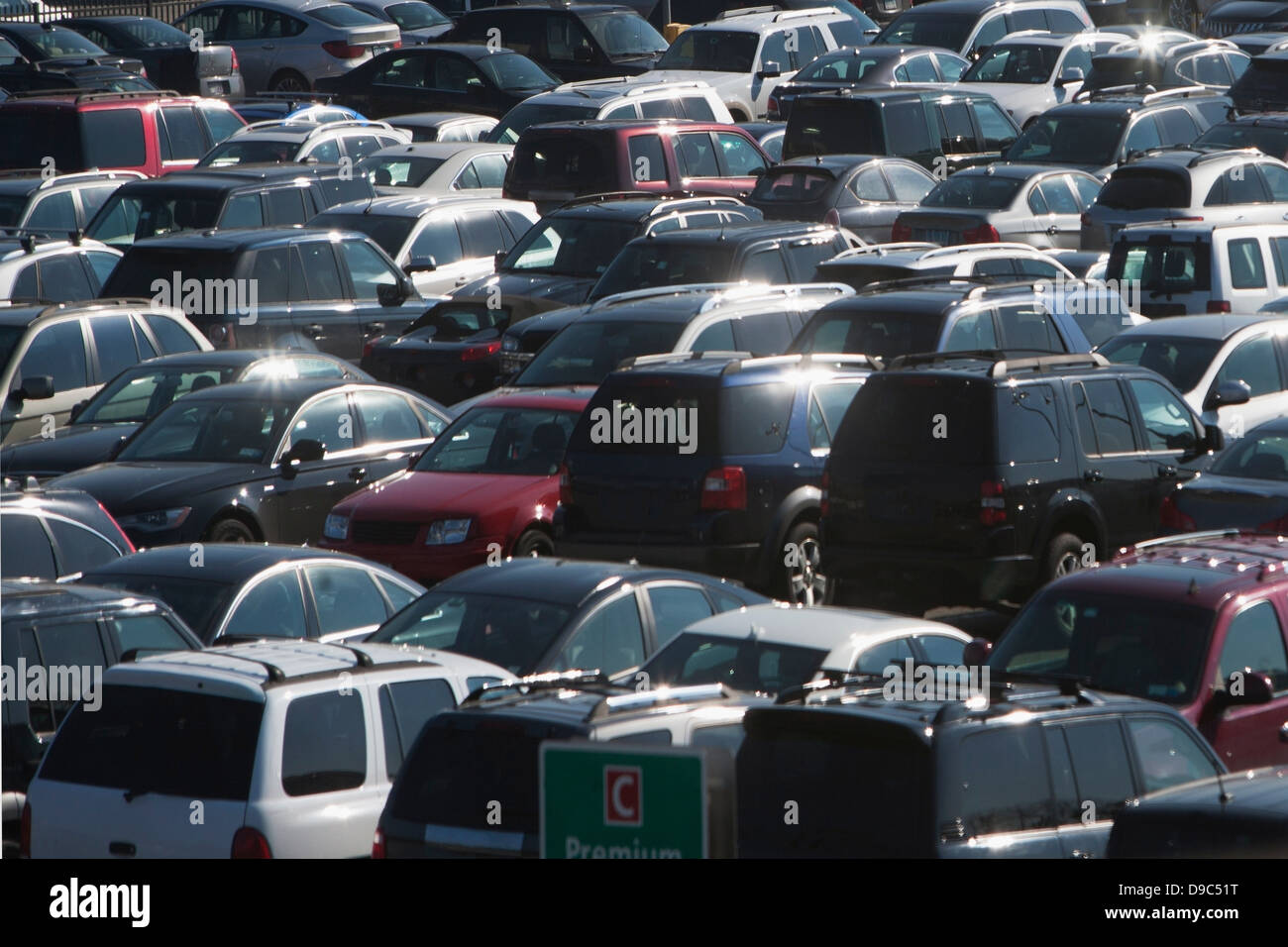 Cars in busy parking lot Stock Photo Alamy