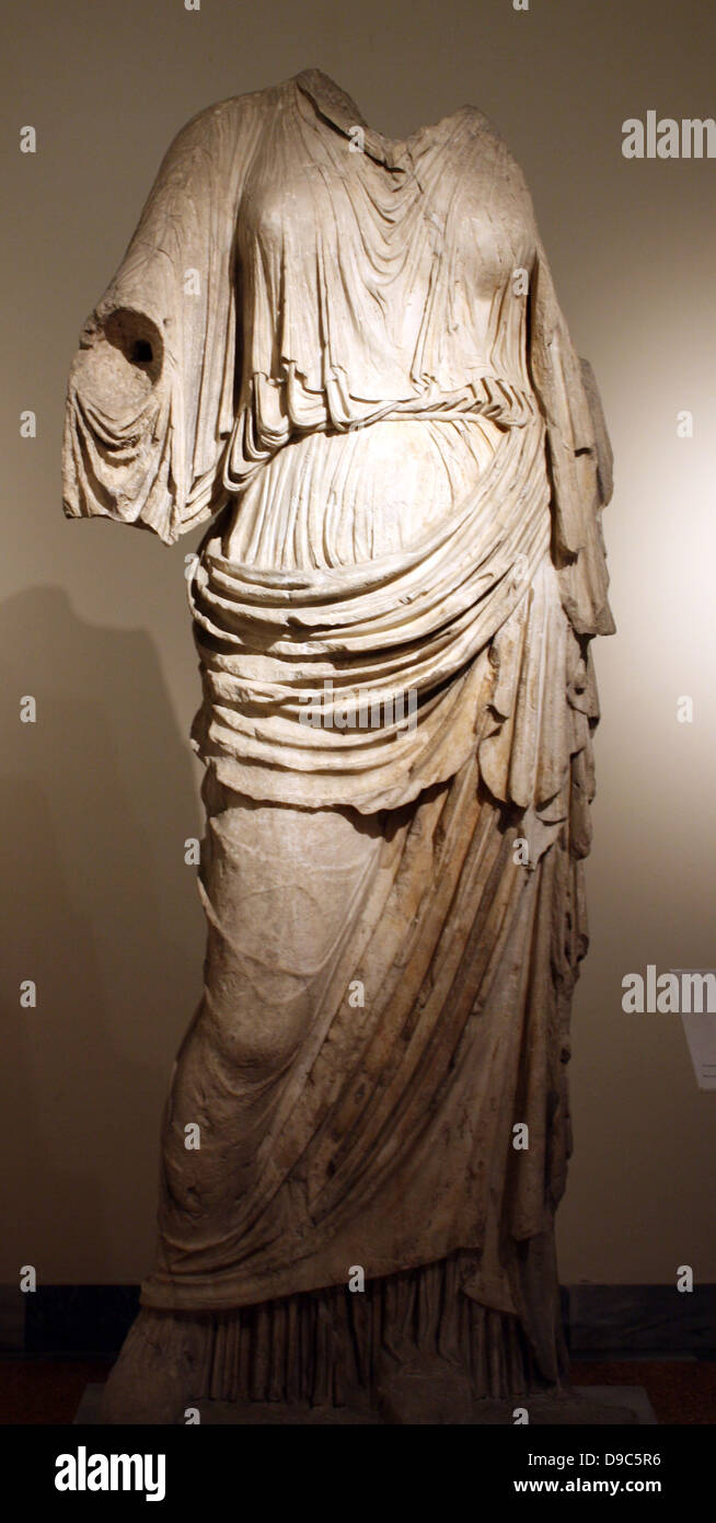 Marble female statue found in Athens. Roman copy (2nd century AD) of ...