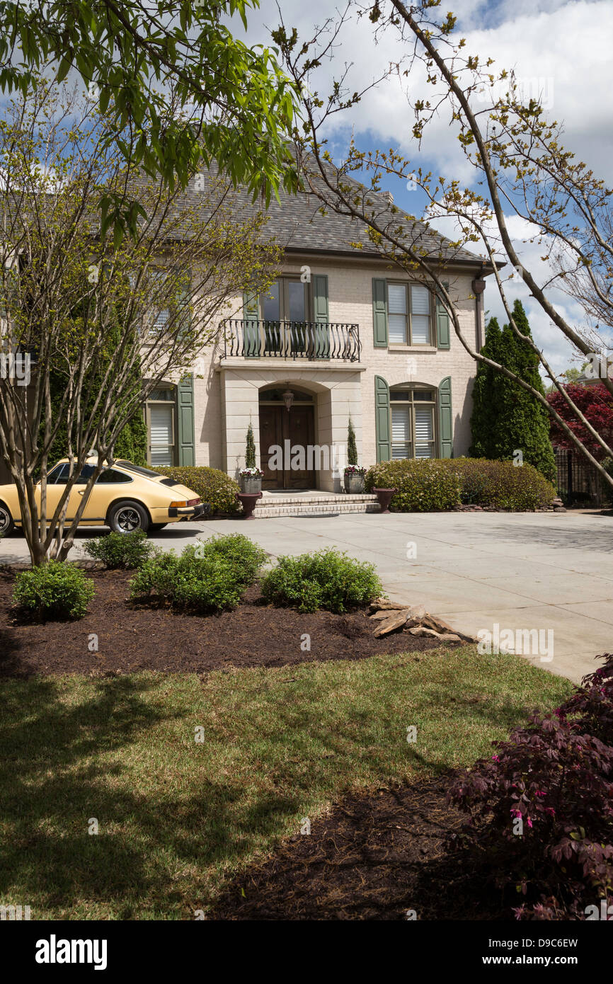Luxury Residential House and Driveway, USA Stock Photo