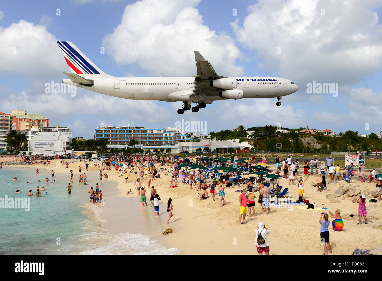 Maho Beach Airplanes St. Martin Maarten Caribbean Island Netherland Antilles Stock Photo