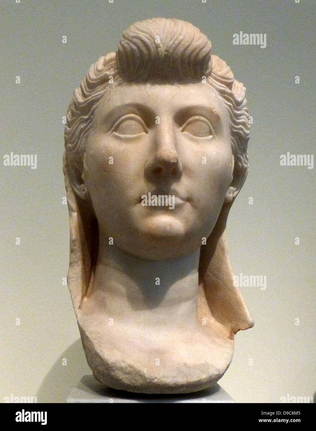 Marble portrait head of Empress Livia (58 BC-29 AD),  wife of the Roman Emperor Augustus. Stock Photo