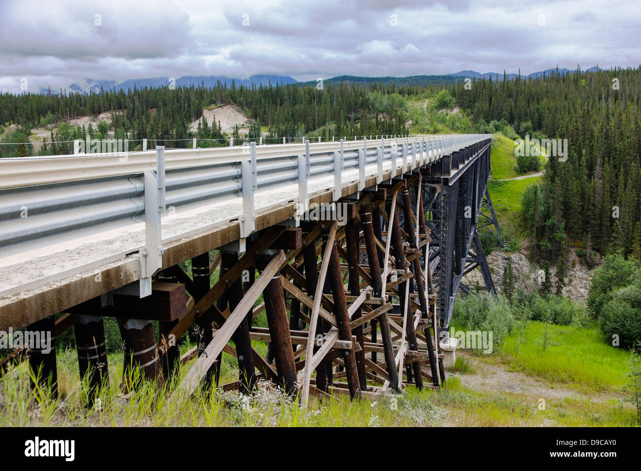 Kuskulana Bridge, c 1910, built by Copper River and Northwest Railroad to access the Kennecott mines, McCarthy, Alaska, USA Stock Photo