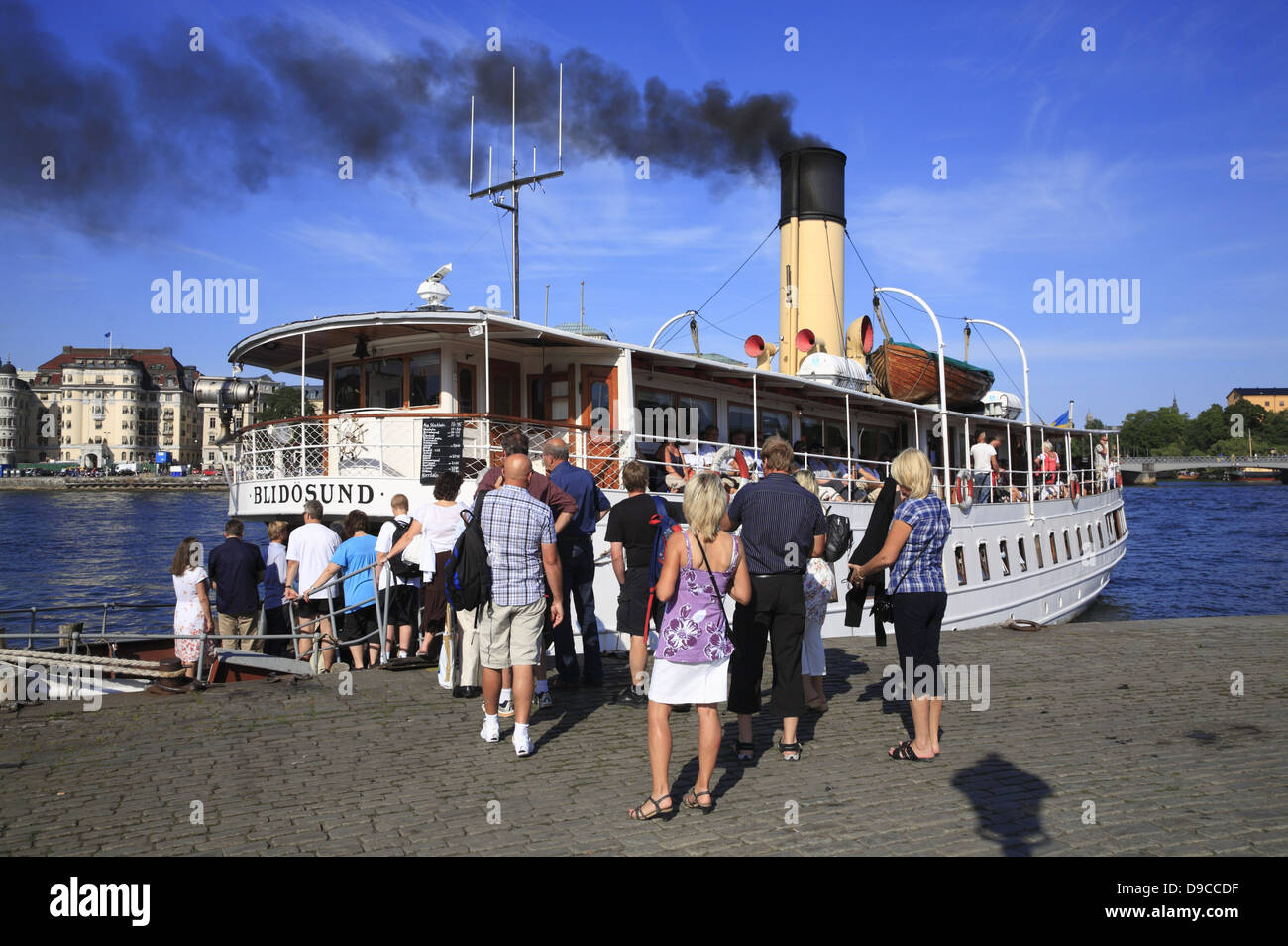 Gamla Stan, Tourist steamer at Skeppsbron, Stockholm, Sweden, Scandinavia Stock Photo