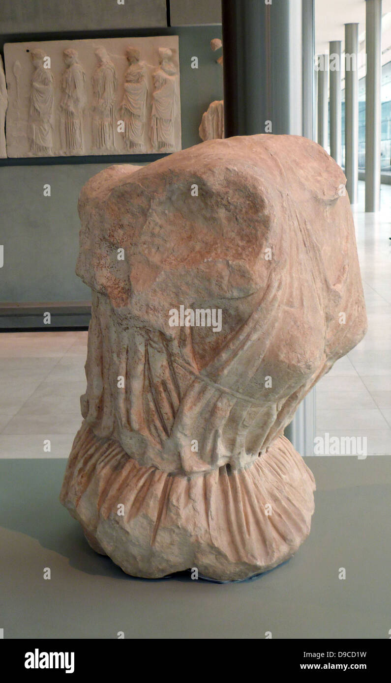 Figure depicting Silene (The Moon) from the East pediment of the Parthenon, housed in the New Acropolis Museum, Athens Stock Photo