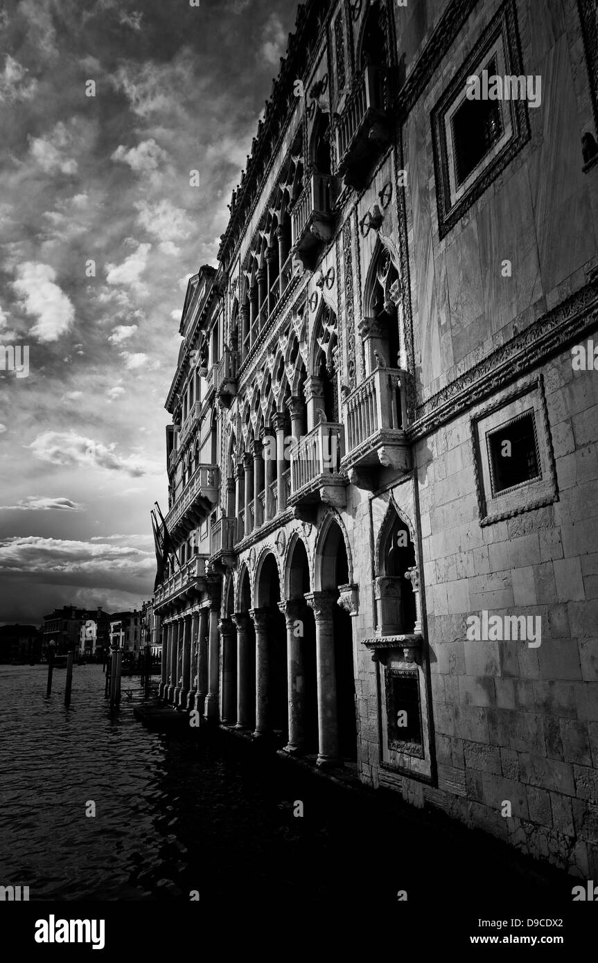 Venetian palazzo in black & white - Venice, Italy Stock Photo