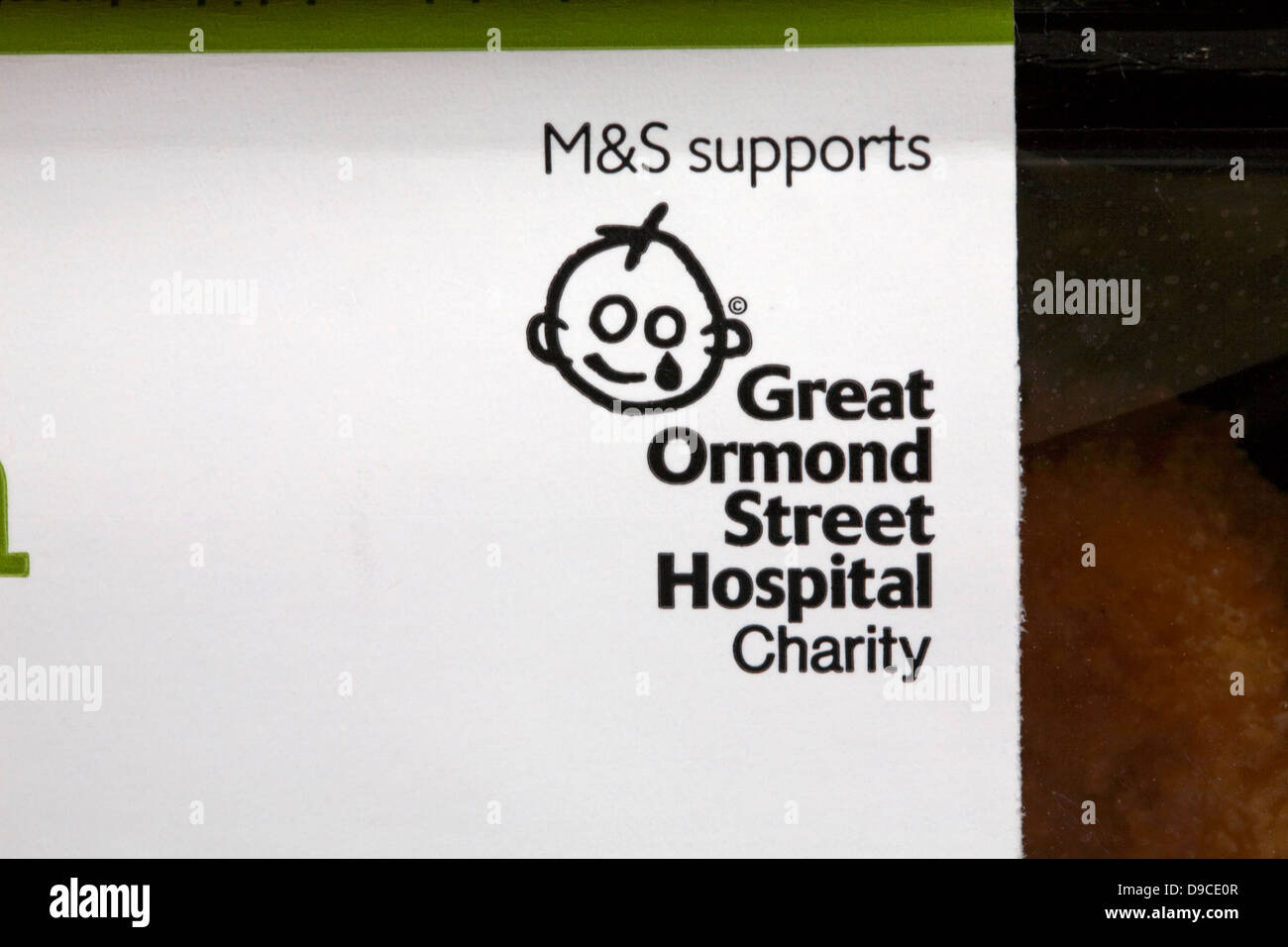 M&S supports Great Ormond Street Hospital Charity details on food packaging Stock Photo