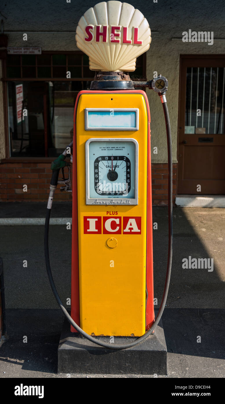 June 6th 2013. Devon, England. Old, vintage petrol pumps, gas pumps, at