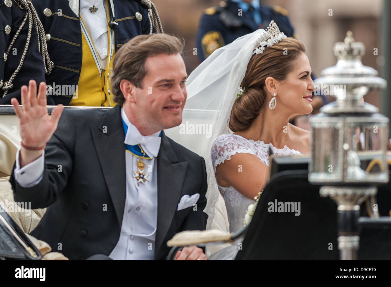 Princess Madeleine and Chris O´Neill ride in a carriage on the way to Riddarholmen after their wedding Stock Photo