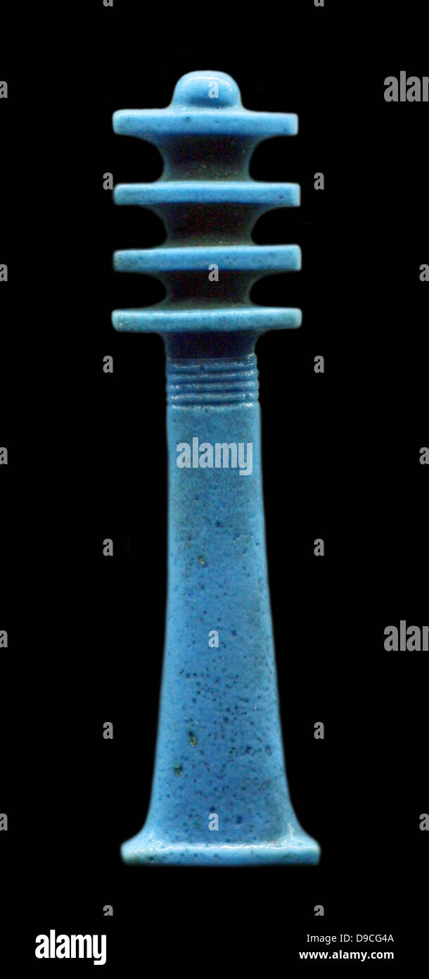 Djed pillar representing stability for the dead and a symbol of Osiris. Blue faience, circa 1st millennium BC Stock Photo