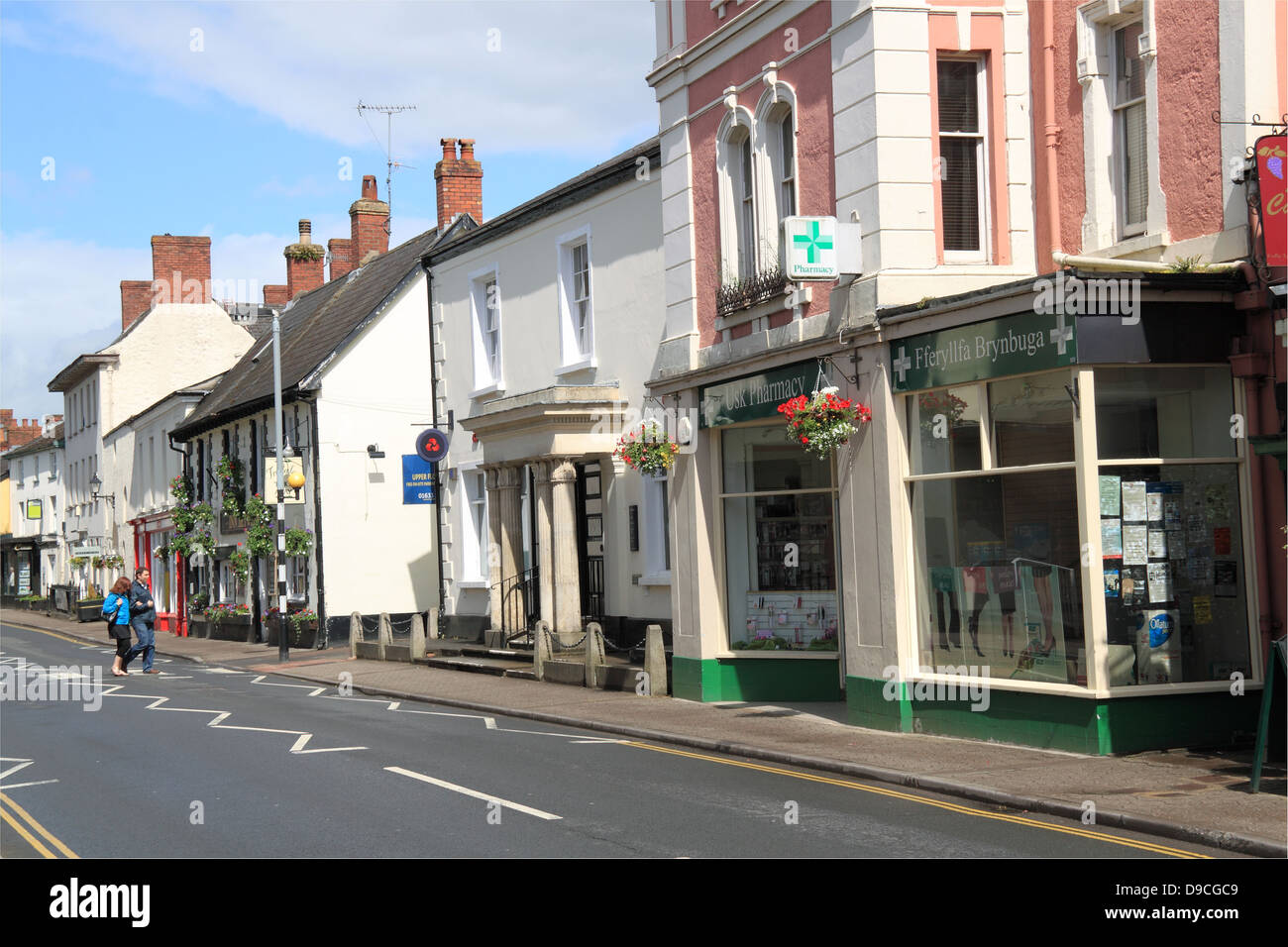 Pharmacy, NatWest Bank and Inn Between, Usk town centre, Monmouthshire, Gwent, Wales, Great Britain, United Kingdom, UK, Europe Stock Photo