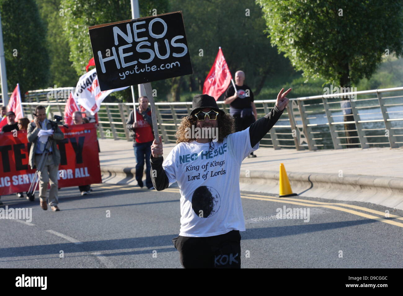 Enniskillen, Northern Ireland. 17th June, 2013. Neo Hesus video blogger at the G8 Protest Rally in Enniskillen Credit:  Darron Mark/Alamy Live News Stock Photo