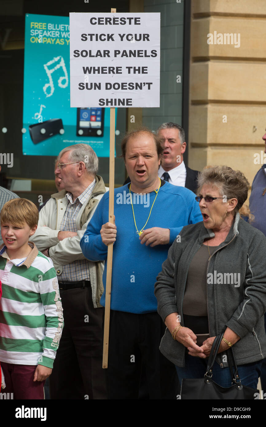 Peterborough,Cambridgeshire, UK. 17th June, 2013.  Protesters gathered  outside Peterborough Town Hall to protest about plans for an energy park on prime farmland near Peterborough.The Morris fen project near Thorney would involve 144,060 solar panels on the 100 hectare site. Picture Tim Scrivener/Alamy Live News Stock Photo