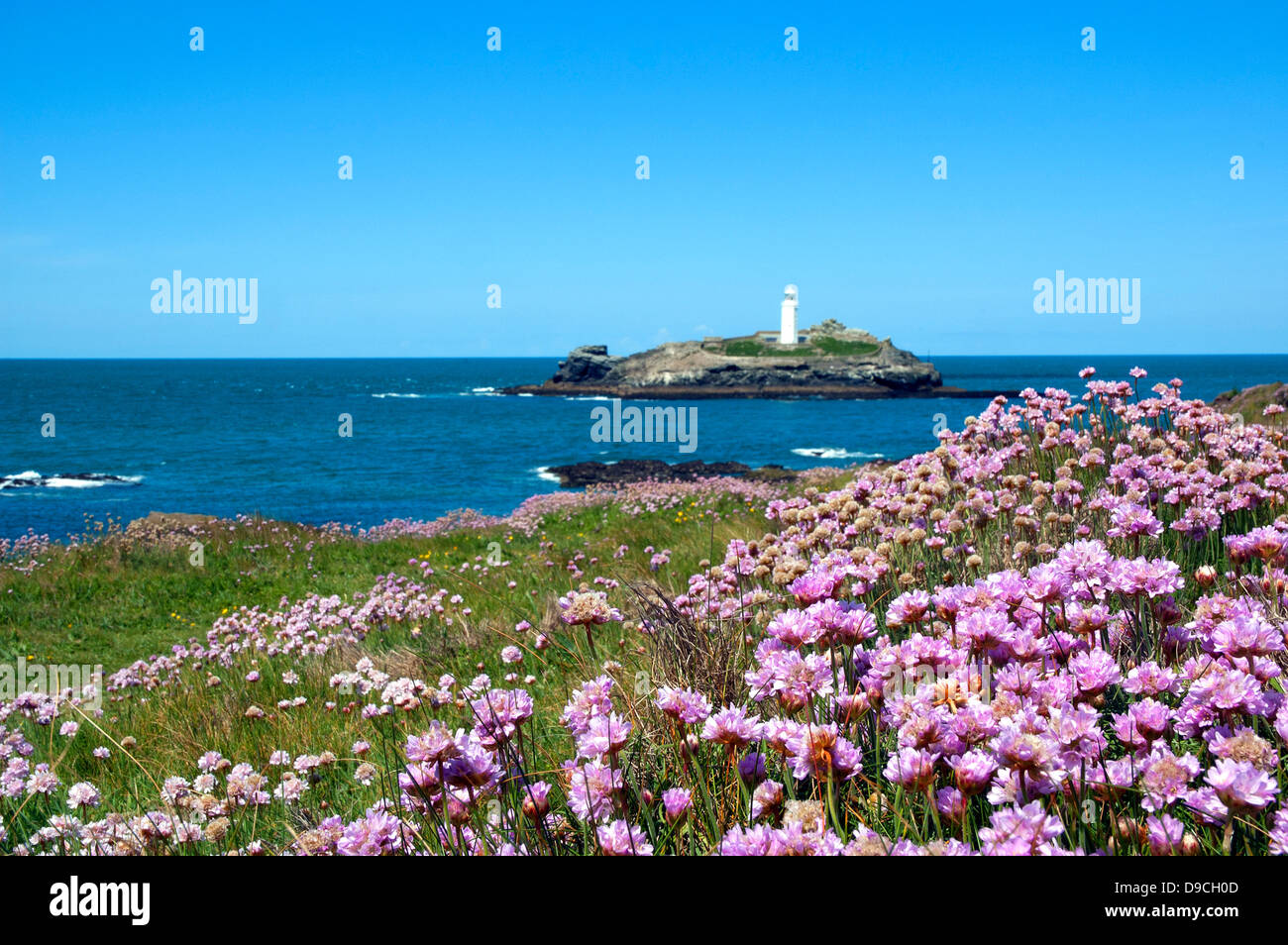 Springtime at godrevy near hayle in cornwall, uk Stock Photo