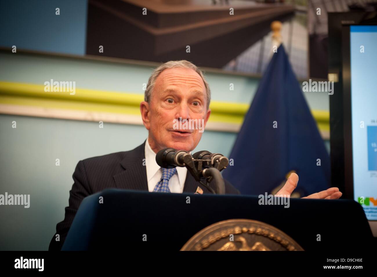 Manhattan, New York, USA. 17th June, 2013. Mayor MICHAEL BLOOMBERG announces that New York City's graduation rate held steady at 64.7 percent as students met new graduation requirements, Tweed Courthouse, Monday, June 17, 2013. Credit: Credit:  Bryan Smith/ZUMAPRESS.com/Alamy Live News Stock Photo