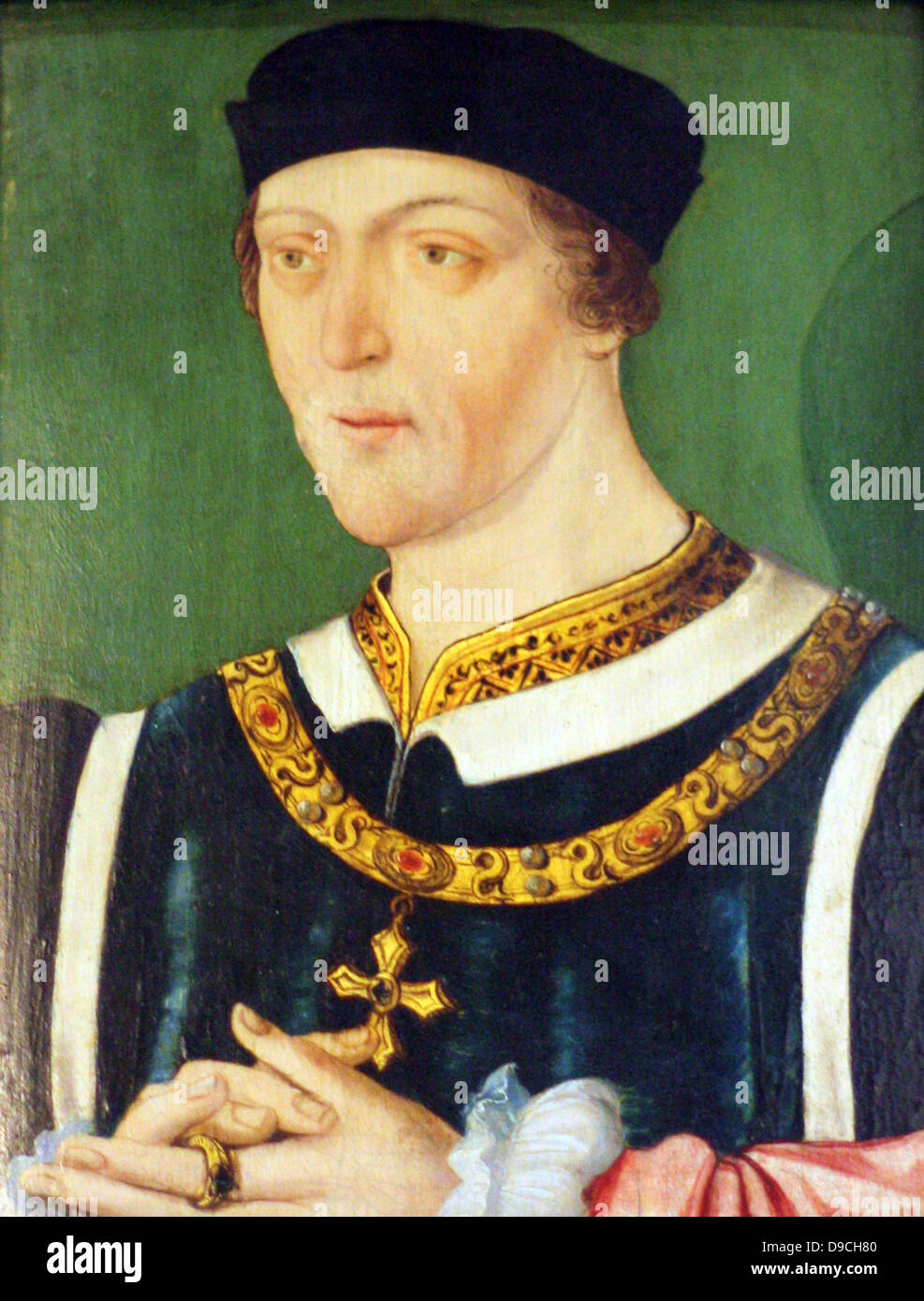 Portrait of King Henry VI (1422-1461), by an unknown artist. Henry VI (1421-1471) King of England from 1422 to 1461 and again from 1470 to 1471, disputed King of France from 1422 to 1453. His periods of insanity and his inherent benevolence eventually required his wife, Margaret of Anjou, to assume control of his kingdom, which contributed to his own downfall, the collapse of the House of Lancaster, and the rise of the House of York. Stock Photo