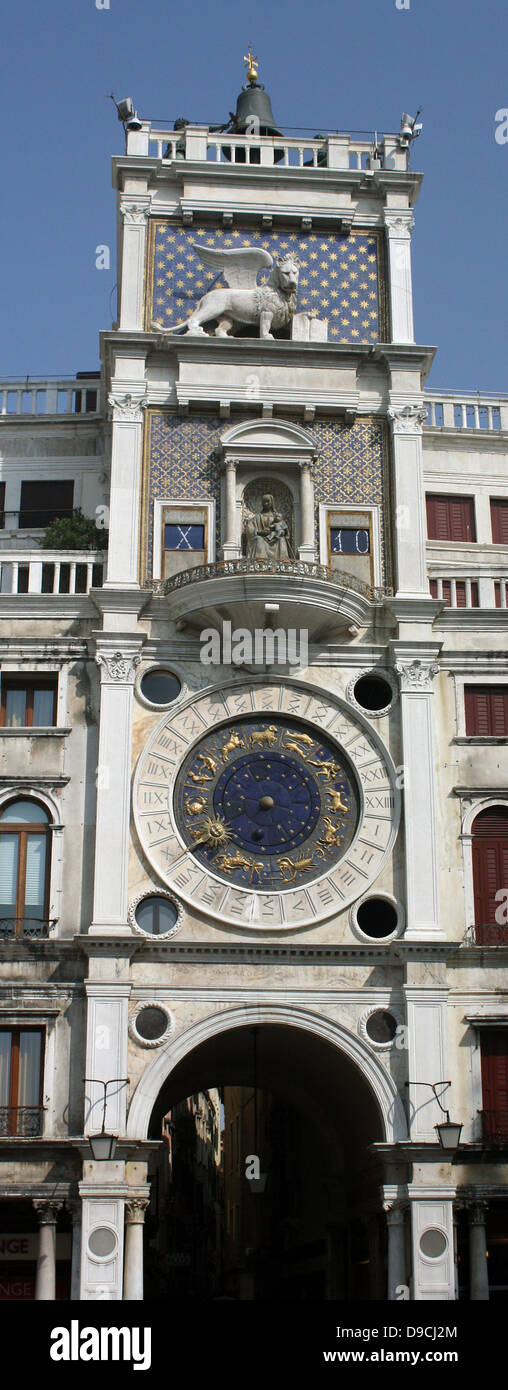 St Mark's Clock tower Venice. The early renaissance building is on the ...