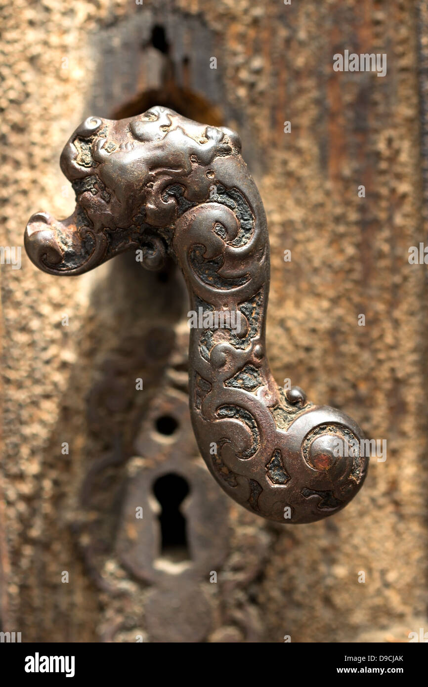 Old decorative door handle close up image Stock Photo