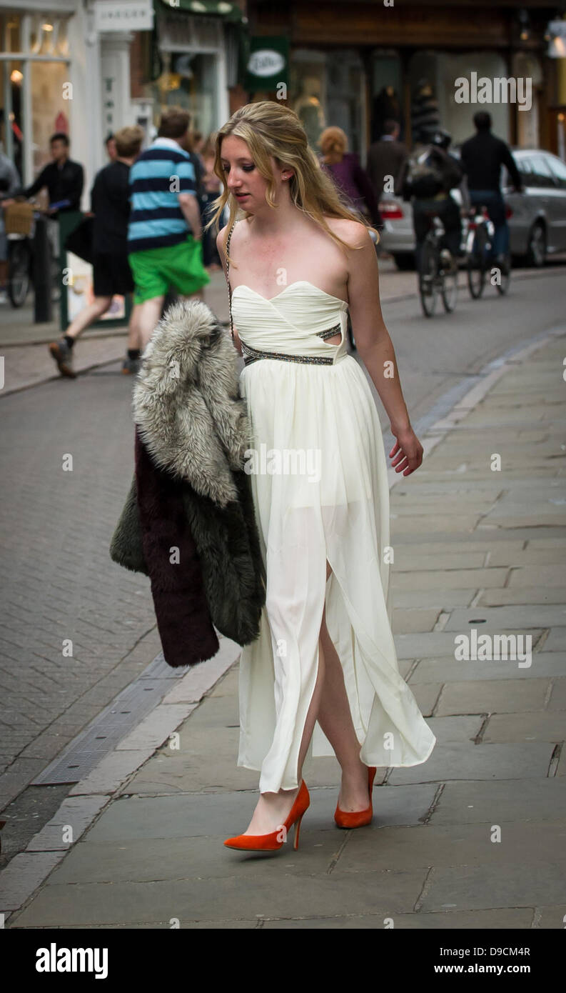 Cambridge, UK. 17th June, 2013. Students of Trinity college Cambridge heading of to their May Ball today after finishing their exams. Cambridge U.K Credit:  JAMES LINSELL-CLARK/Alamy Live News Stock Photo
